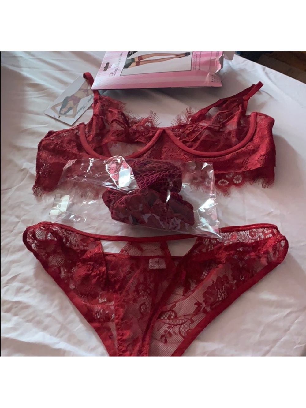 Elegant Moments Red Lace Underwire Bra & Bikini Set